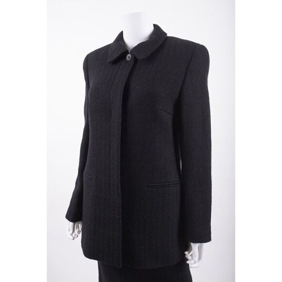 Louis Feraud Women Pencil Skirt Suit Blazer US 8 UK 12 Black Textured Wool Blend - Picture 3 of 16